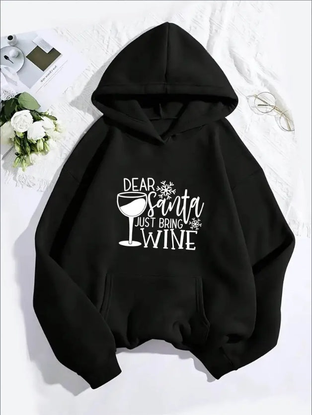 Festive Christmas Wine Cup Hoodie – Casual Comfort, All-Season Style