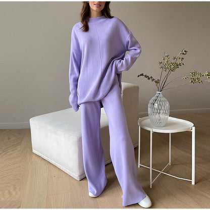 New Solid Color Knitted Pullover Turtleneck Sweater Suit